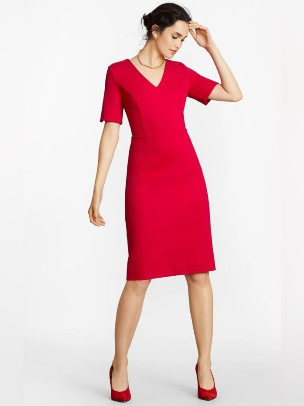 Brooks Brothers Red V-Neck Split Sleeve Sheath Dress Size 4